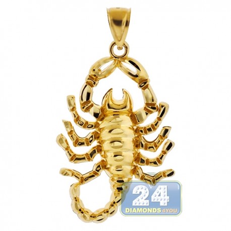 Solid 10K Yellow Gold Diamond Cut Scorpion Mens Pendant