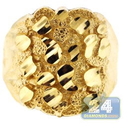 10K Yellow Gold Diamond Cut Mens Nugget Ring