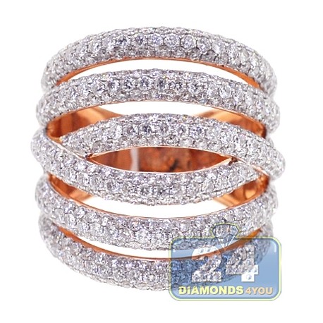 14K Rose Gold 3.91 ct Diamond Womens Long Multiband Ring
