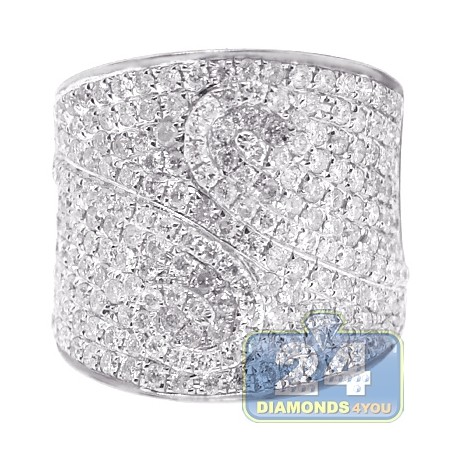 14K White Gold 2.65 ct Diamond Womens Wide Band Ring