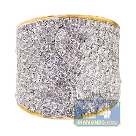 14K Yellow Gold 2.67 ct Diamond Pattern Womens Wide Ring