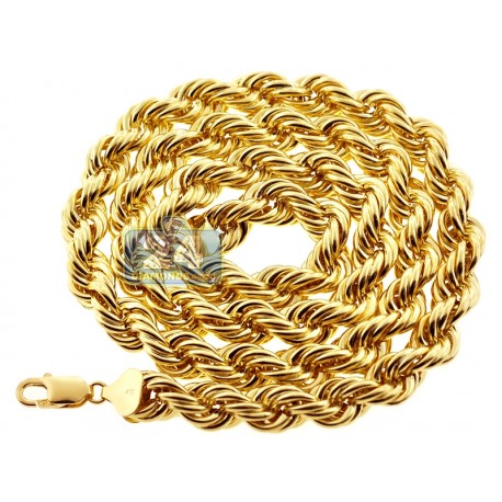 Real 10K Yellow Gold Hollow Rope Mens Chain Necklace 10 mm