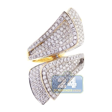 14K Yellow Gold 2.79 ct Diamond Bypass Twist Womens Ring
