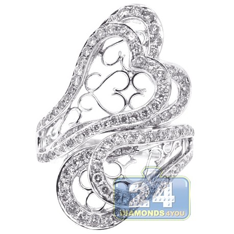 14K White Gold 2.04 ct Diamond Womens Hearts Bypass Ring
