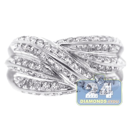14K White Gold 1.01 ct Diamond Womens Wave Band Ring