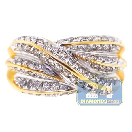 14K Yellow Gold 1.01 ct Diamond Womens Wave Ring
