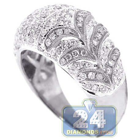 14K White Gold 1.22 ct Diamond Womens Floral Band Ring