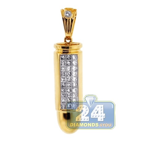 Mens Princess Diamond Gun Bullet Pendant 14K Yellow Gold 0.61ct
