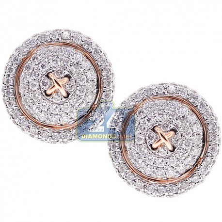 14K Rose Gold 1.24 ct Diamond Mens Round Button Cuff Links