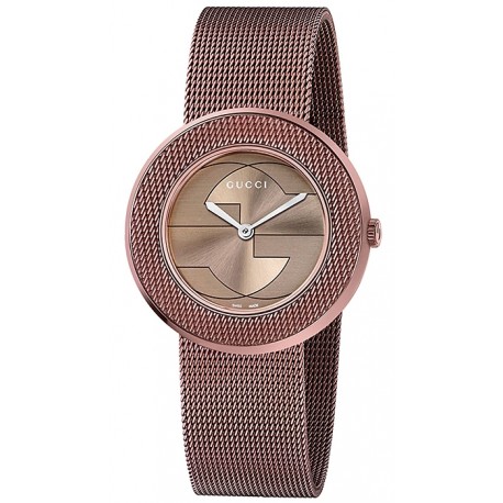 Gucci U-Play Medium Bronze Mesh Bracelet Womens Watch YA129445