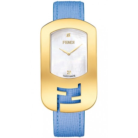 F300434532D1 Fendi Chameleon Blue Strap Womens Yellow Gold Watch 29mm