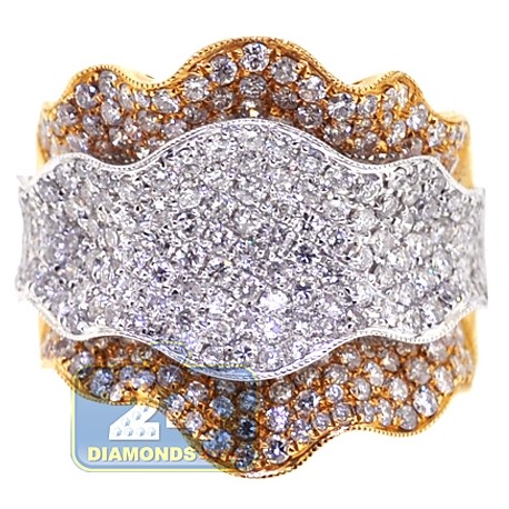 14K Yellow Gold 2.84 ct Diamond Womens Flower Ring