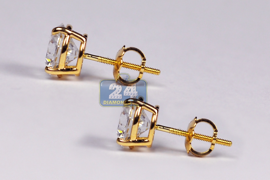 Womens Swarovski Crystal Stud Earrings 14K Yellow Gold 2.00 ct