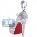 14K White Gold 2.92 ct Diamond Red Sole High Heel Pendant