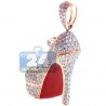 Womens Diamond Red Sole Shoe Pendant 14K Rose Gold 2.90ct