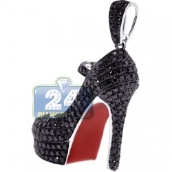 14K Gold 3.42 ct Black Diamond Red Sole High Heel Shoe Pendant