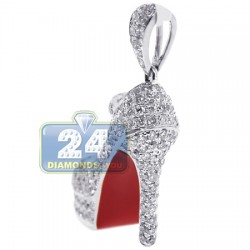 Womens Diamond Red High Heel Shoe Pendant 14K White Gold 2.02ct