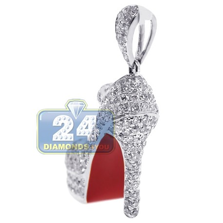 Womens Diamond Red High Heel Shoe Pendant 14K White Gold 2.02ct