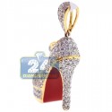 14K Yellow Gold 2.03 ct Diamond Red Sole High Heel Shoe Pendant