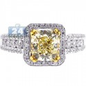 18K Gold 2.85 ct Fancy Yellow Cushion Diamond Engagement Ring