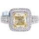 18K Gold 2.60 ct Fancy Yellow Cushion Diamond Engagement Ring