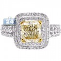 18K Gold 2.60 ct Fancy Yellow Cushion Diamond Engagement Ring
