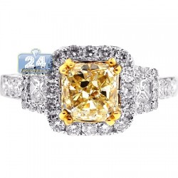 Womens Fancy Diamond Halo Engagement Ring 18K Gold 2.95 ct