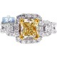 18K Gold 3.14 ct Fancy Yellow Emerald Diamond Engagement Ring