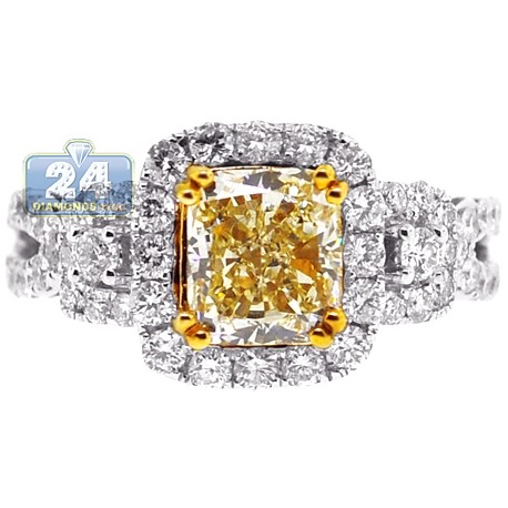 Womens Fancy Yellow Diamond Engagement Ring 18K Gold 3.14 ct