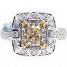 Womens Fancy Yellow Diamond Halo Engagement Ring 18K White Gold