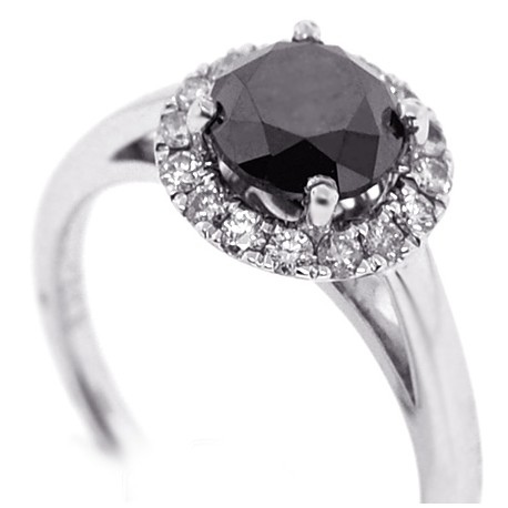 14K White Gold 1.93 ct Black Diamond Womens Engagement Ring
