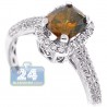 18K White Gold 1.52 ct Cushion Brown Diamond Womens Engagement Ring