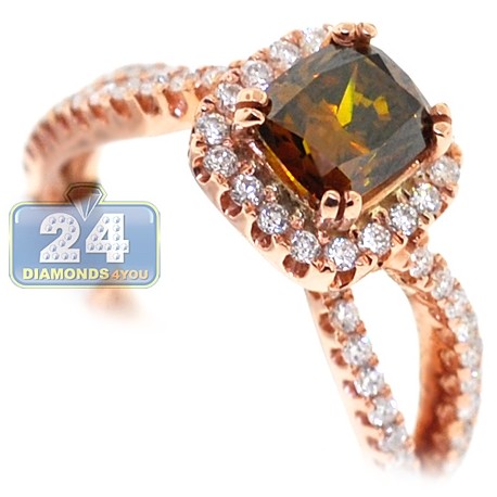 14K Rose Gold 1.74 ct Cushion Brown Diamond Womens Engagement Ring