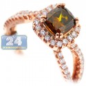 14K Rose Gold 1.74 ct Cushion Brown Diamond Engagement Ring