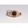 14K Rose Gold 1.74 ct Cushion Brown Diamond Womens Engagement Ring