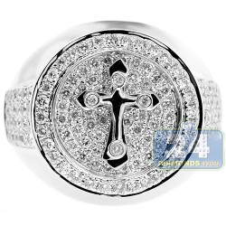 14K White Gold 1.68 ct Diamond Mens Cross Ring