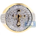 14K Yellow Gold 1.69 ct Diamond Mens Cross Ring