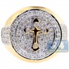 Mens Diamond Cross Round Pinky Ring 14K Yellow Gold 1.69 ct
