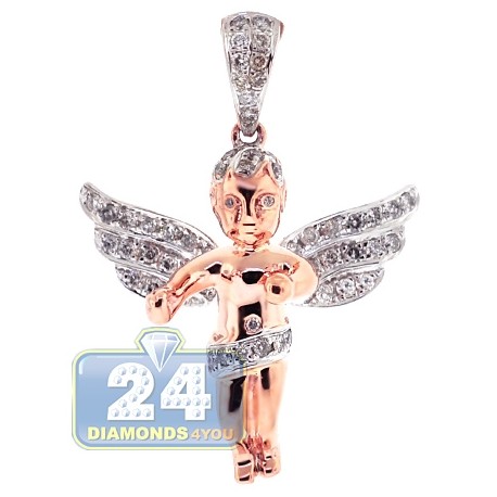 Mens Diamond Guardian Angel Wings Pendant 10K Rose Gold 0.60ct
