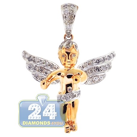 Mens Diamond Guardian Angel Wings Pendant 10K Yellow Gold .60ct