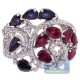 18K White Gold 3.64 ct Diamond Sapphire Ruby Womens Ring