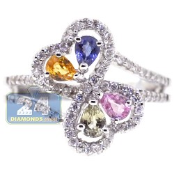 18K White Gold 1.17 ct Diamond Colorful Gemstone Womens Ring