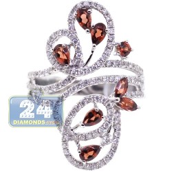 18K White Gold 1.65 ct Diamond Garnet Womens Floral Ring