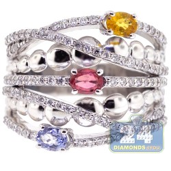 18K White Gold 1.42 ct Diamond Gemstone Womens Highway Ring