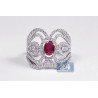 18K White Gold 2.31 ct Diamond Ruby Womens Antique Ring