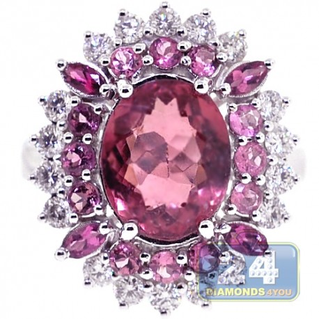 18K White Gold 5.63 ct Diamond Tourmaline Sapphire Womens Ring