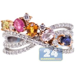 18K Two Tone 1.81 ct Diamond Multicolored Gemstone Womens Ring
