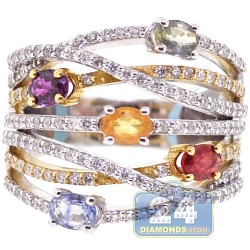 18K White Gold 1.96 ct Diamond Gemstone Womens Highway Ring