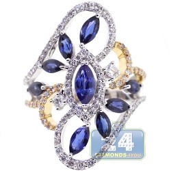 18K Two Tone Gold 2.92 ct Diamond Sapphire Womens Ring