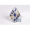 18K Two Tone Gold 2.92 ct Diamond Sapphire Womens Ring